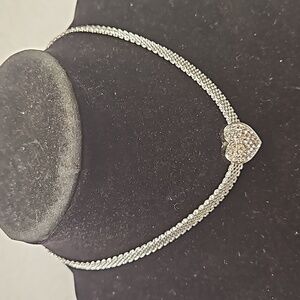 Rhinestone HEART Silvertone Mesh 13"Long w/ 3"Ext. Necklace
